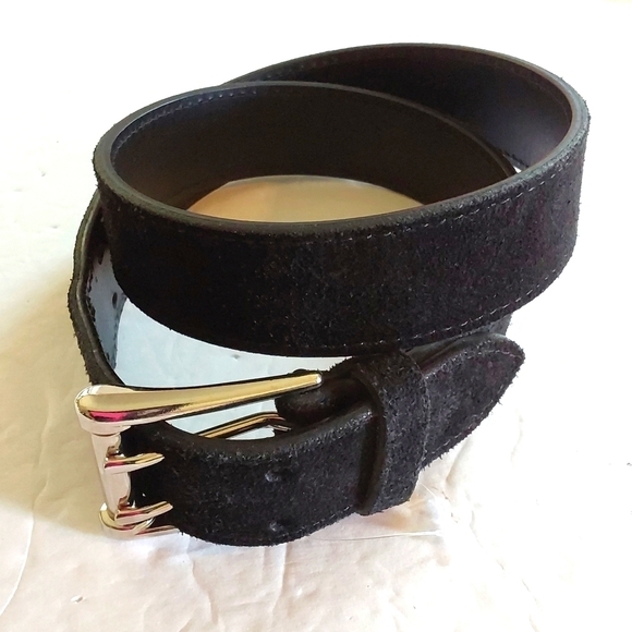Vintage Black Velvet Leather BELT Silver Double Prong Buckle Neutral Sz.Small main image 6